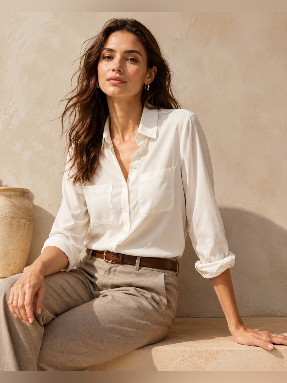 Talbots Petites Ivory Button Front Blouse MP Career Office Work Shirt NWT